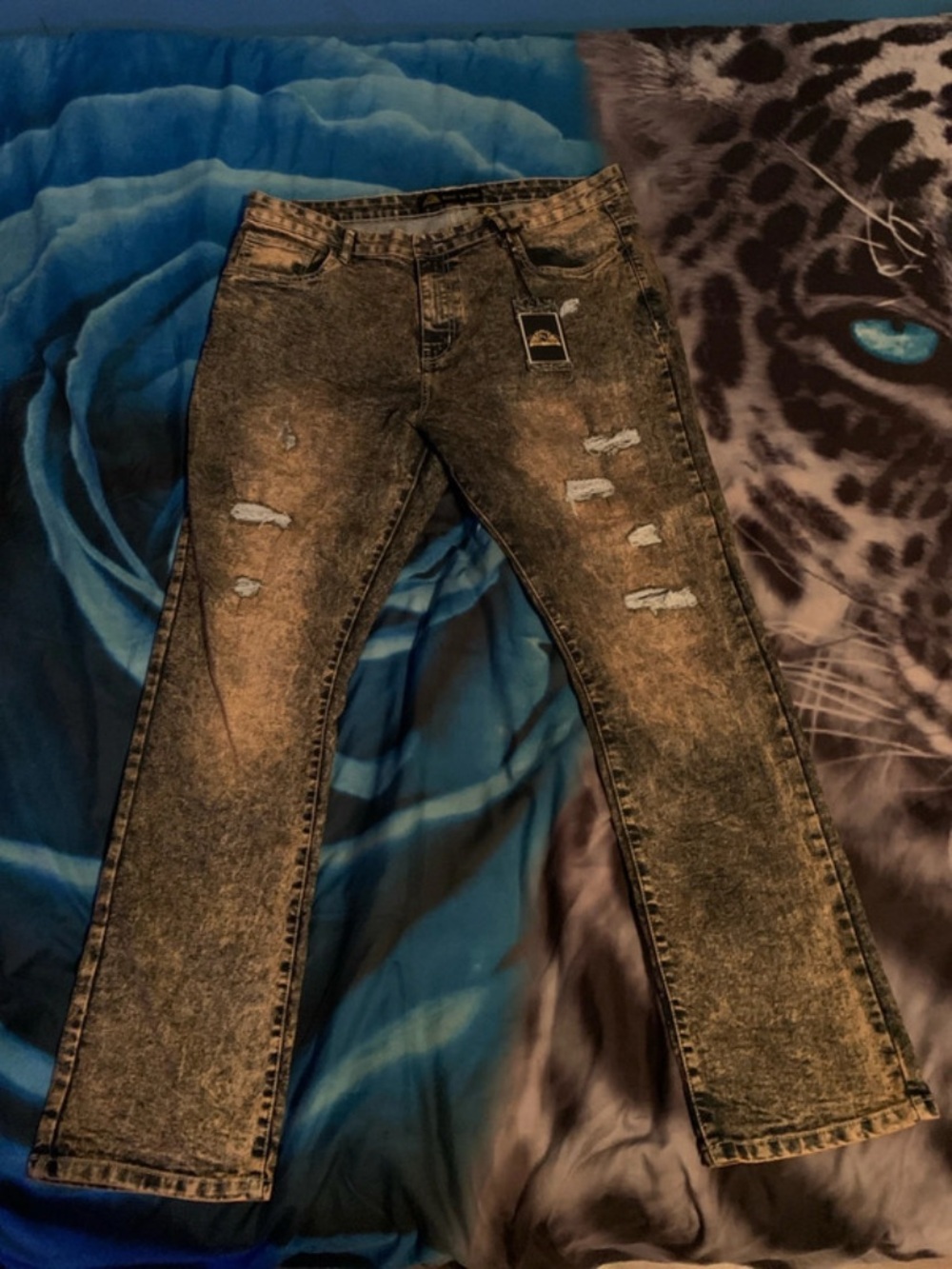 Slim Straight Distressed Men's Jeans in Brown Acid-Wash